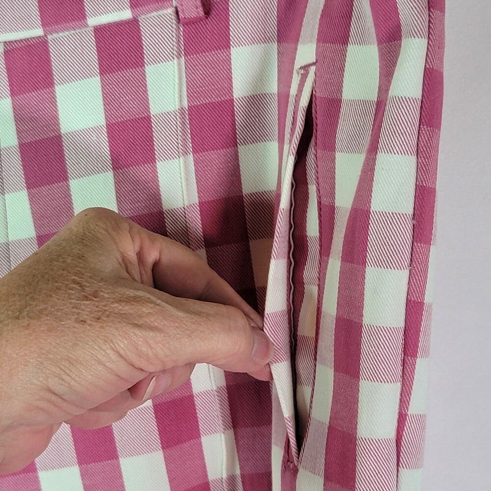 2/$15 Time and Tru Fuchsia Pink White Gingham Check Capri Crop Pants Women's 14 - Picture 6 of 15